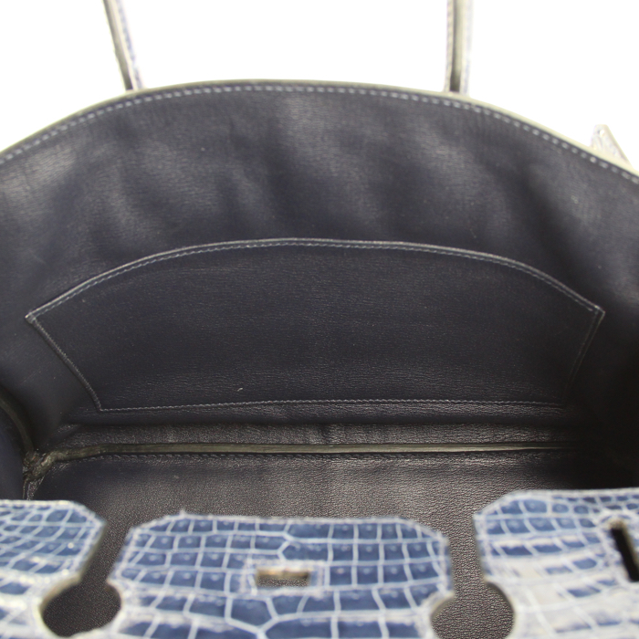 Hermes sac à main Birkin 35 cm en crocodile bleu - Detail D3