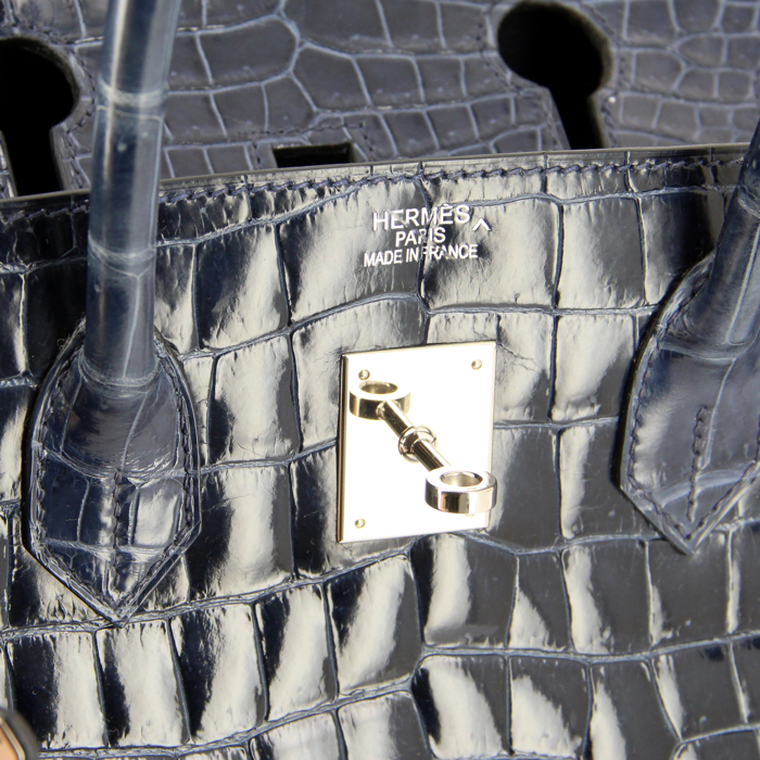 Hermes bolso de mano Birkin 35 cm en cocodrilo azul - Detail D4