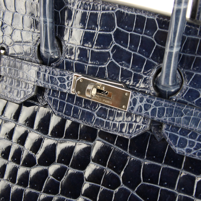 Hermes Birkin 35 cm handbag in blue crocodile - Detail D5