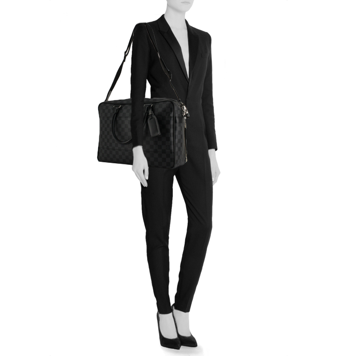 Louis Vuitton Icare in grey damier canvas and black leather  - Detail D1