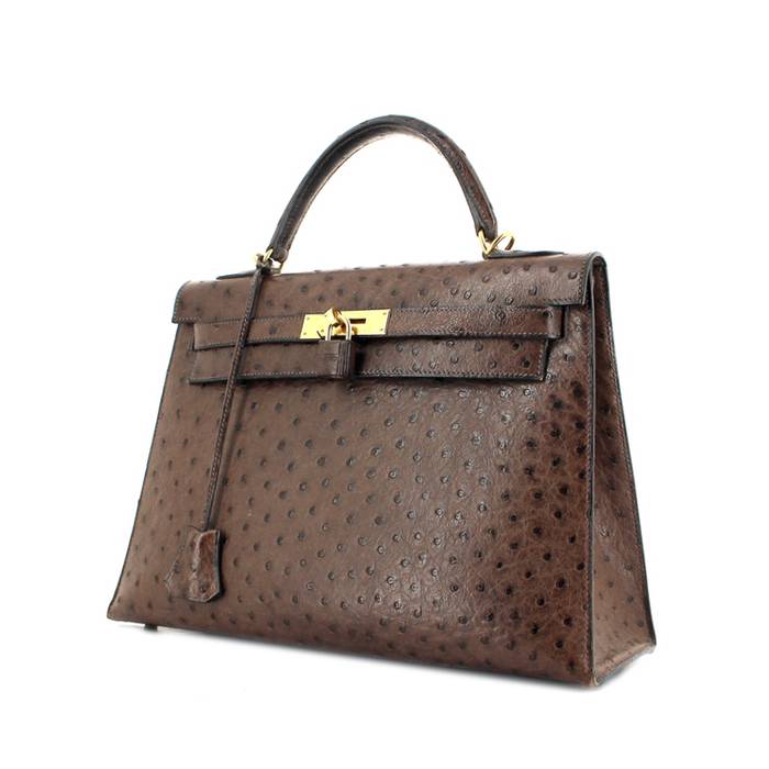 Hermes Kelly Bag Ostrich Leather Gold Hardware In Brown