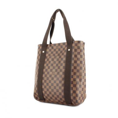 Shopping bag Louis Vuitton Neverfull in tela cerata con motivo a scacchi ebano e pelle marrone