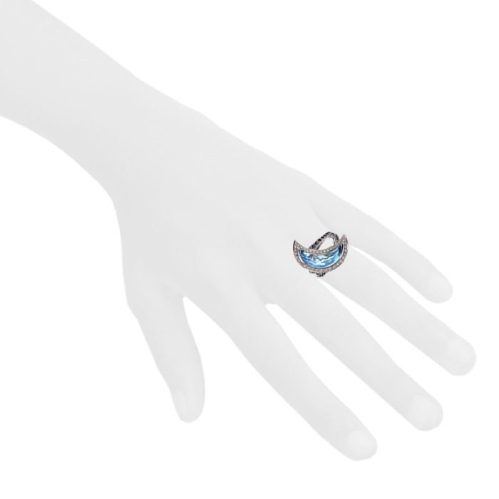 Mauboussin white gold, blue topaz, sapphires and diamonds Subtil Songe ring - Detail D1
