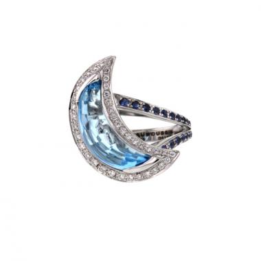 Mauboussin white gold, blue topaz, sapphires and diamonds Subtil Songe ring