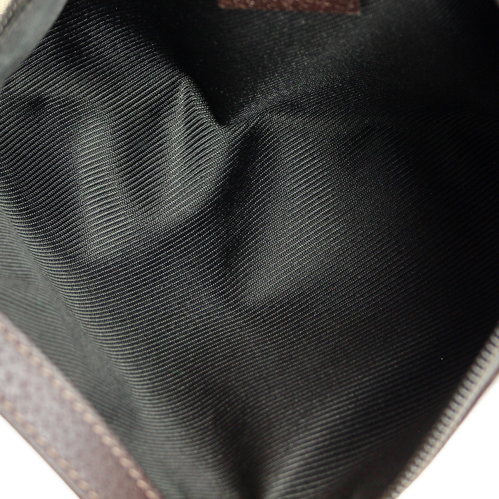 Gucci clutch in beige canvas monogram and brown leather - Detail D2