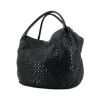 Shopping bag in pelle intrecciata nera e paillettes nere - 00pp thumbnail