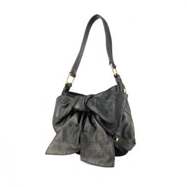 Sac porté épaule Yves Saint Laurent Bow grand modèle en cuir argenté