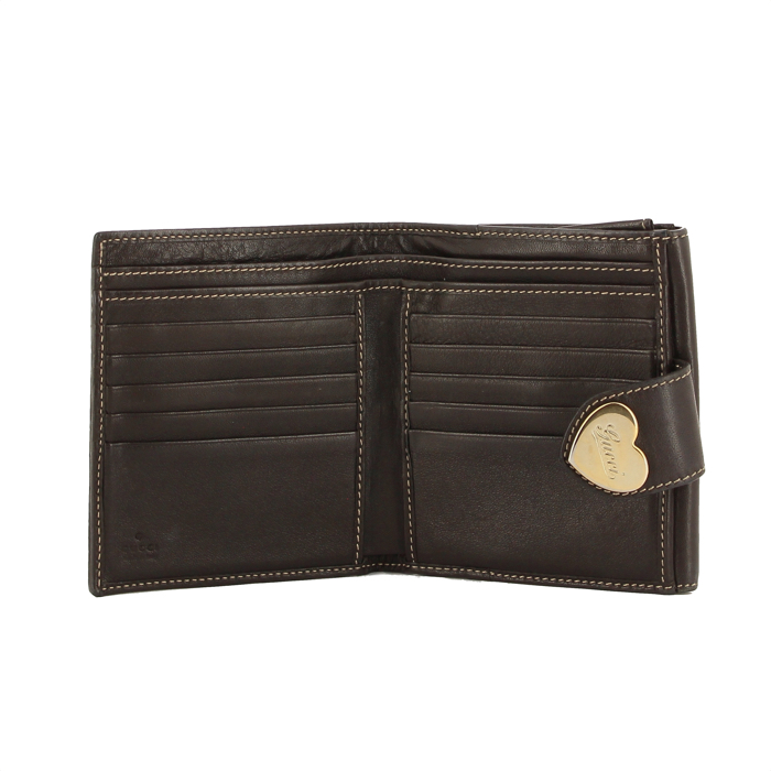 Gucci wallet in monogram canvas and brown leather - Detail D1