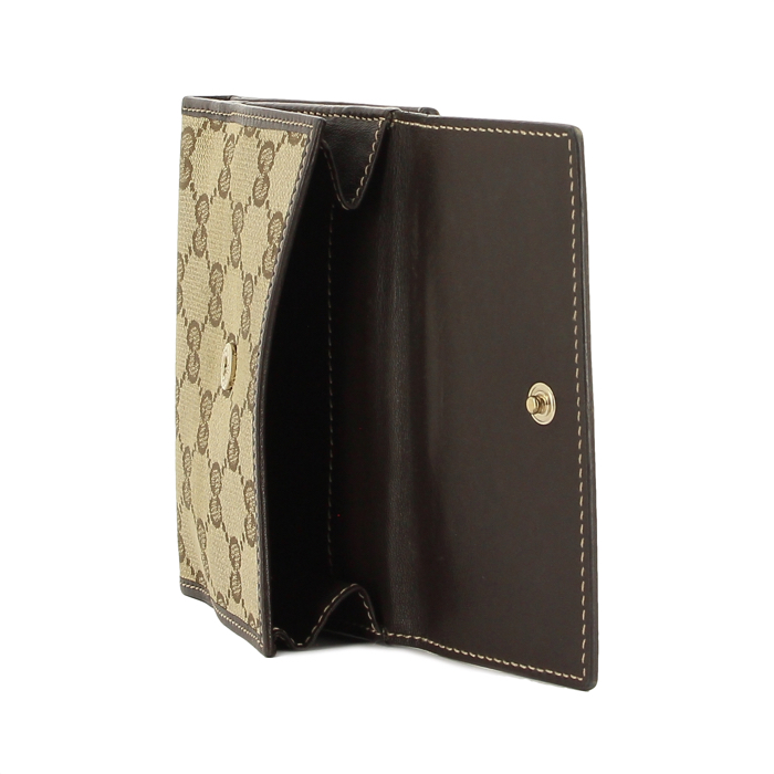 Gucci wallet in monogram canvas and brown leather - Detail D2