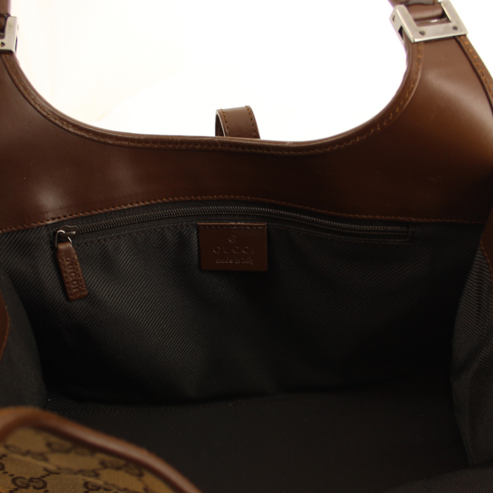 Bolso de mano Jackie modelo pequeño en lona Monogram beige y cuero marrón - Detail D3