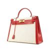 Bolso de mano Kelly 32 cm en lona beige y cuero rojo - 00pp thumbnail