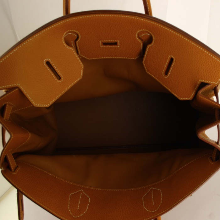 Hermes Haut à Courroies travel bag in gold leather - Detail D2