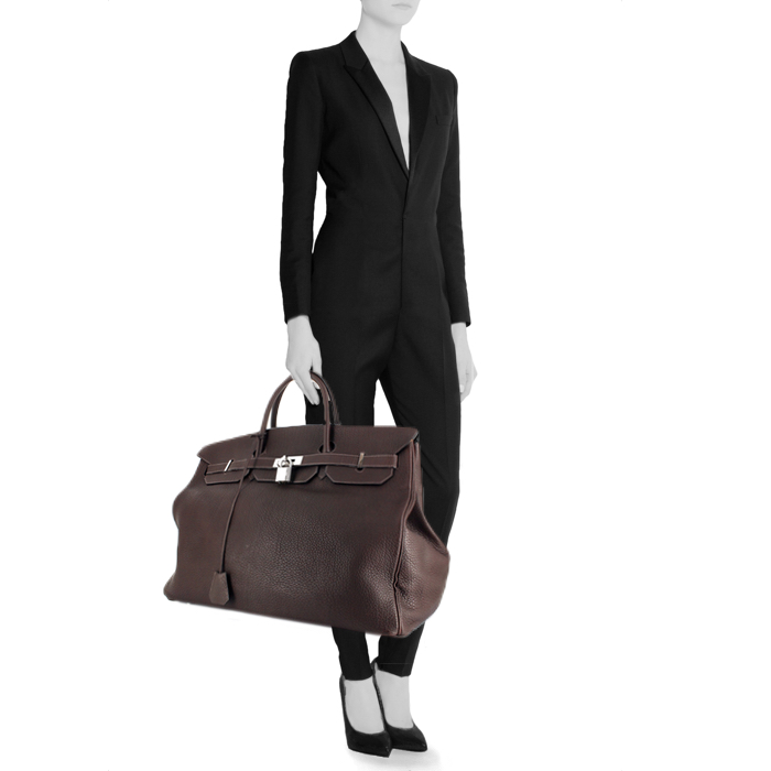 Sac de voyage en cuir togo marron - Detail D1