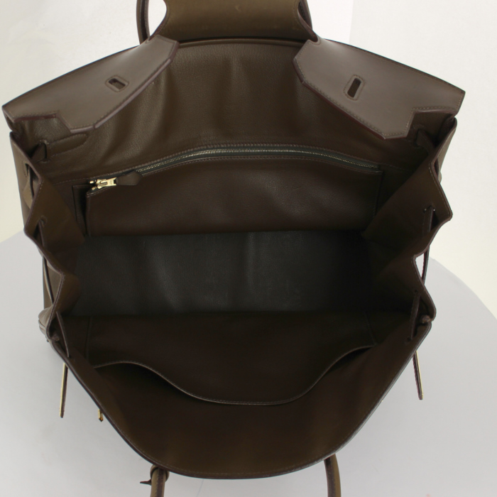 Sac à main Hermes Birkin 40 cm en cuir Barénia vert-kaki - Detail D2