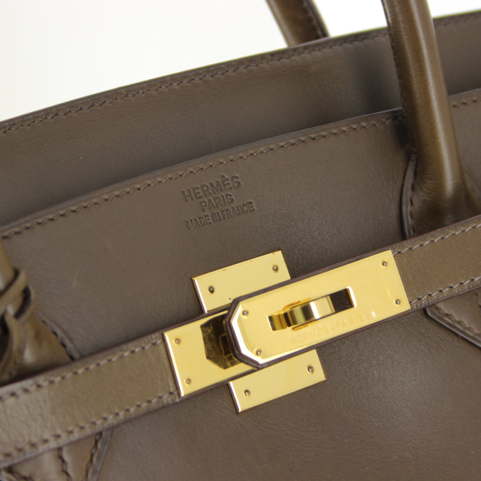 Hermes Birkin 40 cm handbag in khaki Barenia leather - Detail D3