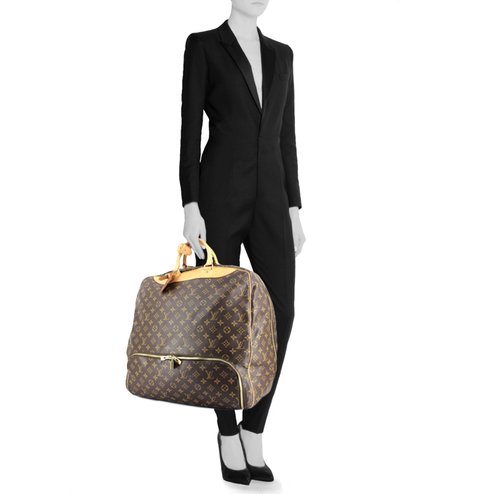 Sac de week end Louis Vuitton en toile monogram et cuir naturel - Detail D1