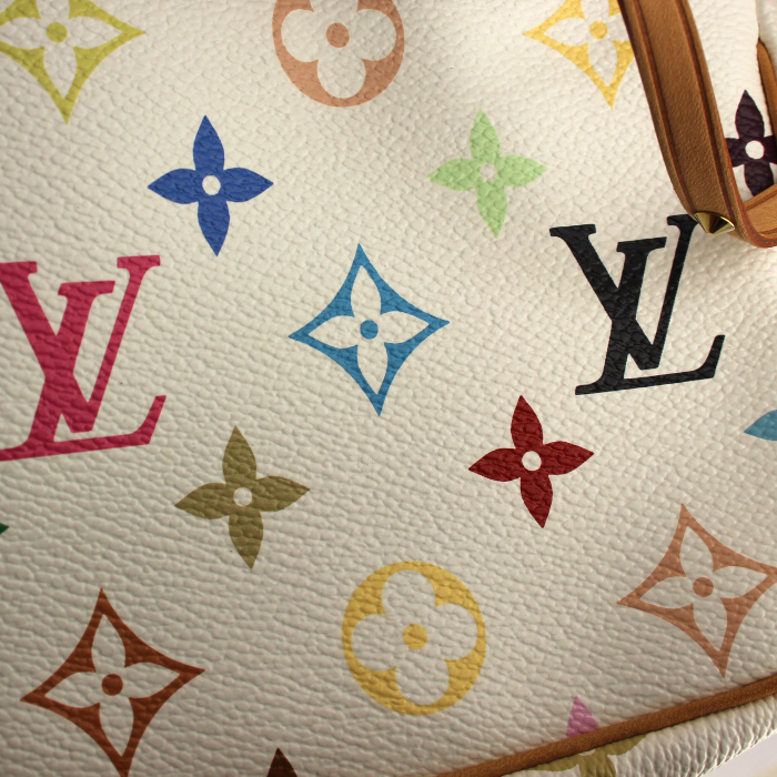 Pochette Louis Vuitton in tela monogram bianca e pelle naturale - Detail D4