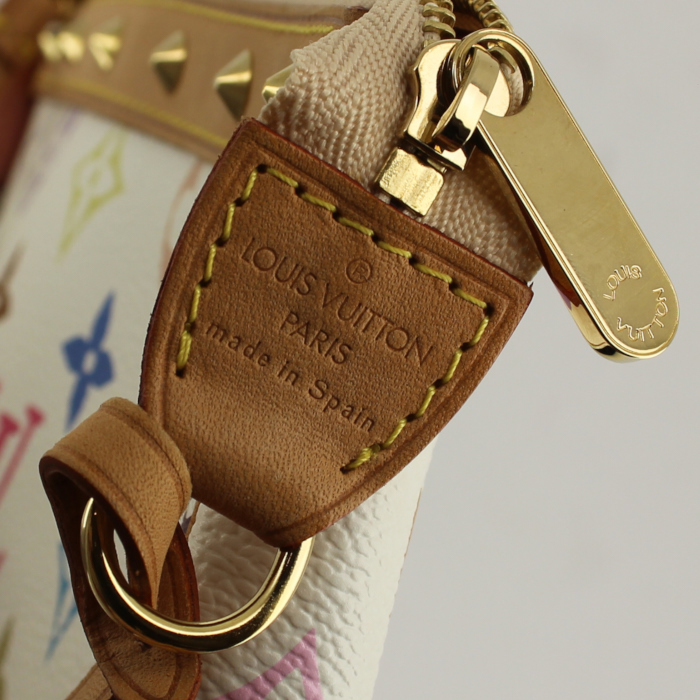 Pochette Louis Vuitton in tela monogram bianca e pelle naturale - Detail D5