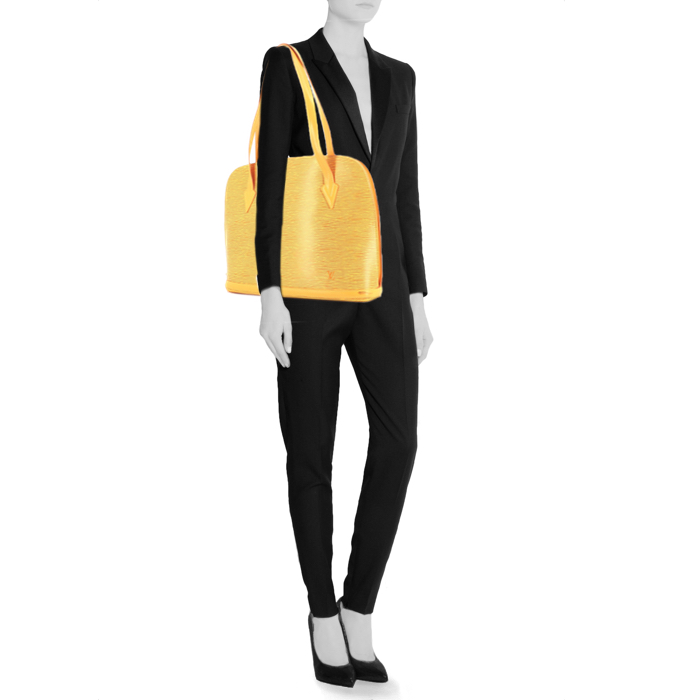 Louis Vuitton Lussac handbag in yellow epi leather - Detail D1