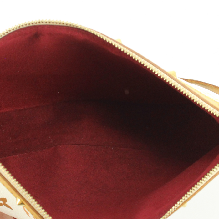 Pochette Louis Vuitton en toile monogram multicolore blanche et cuir naturel - Detail D2
