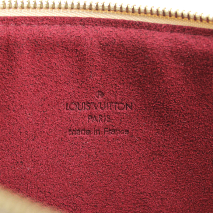 Pochette Louis Vuitton in tela monogram multicolore bianca e pelle naturale - Detail D3