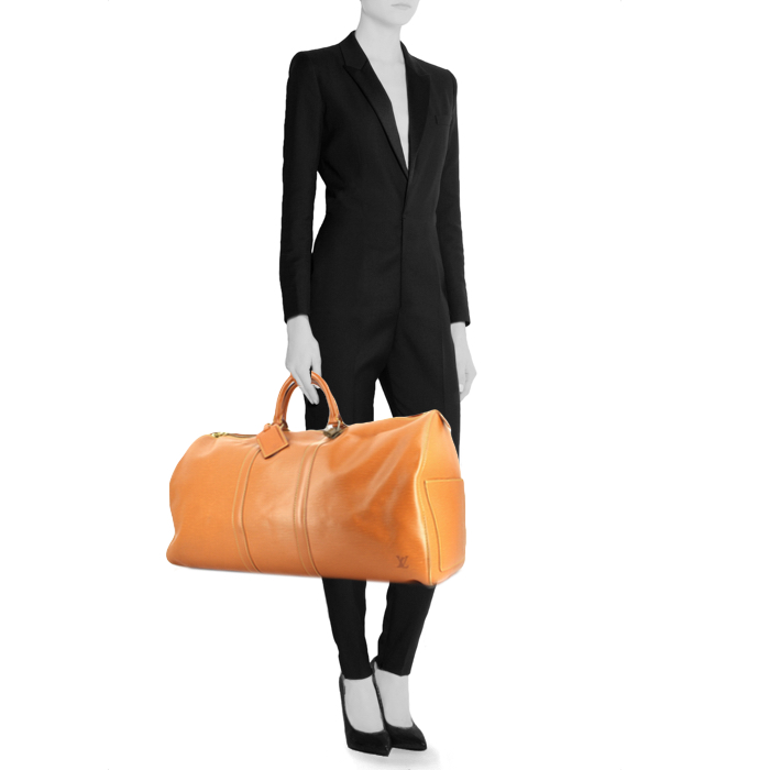 Louis Vuitton Keepall 55 cm travel bag in cognac epi leather - Detail D1