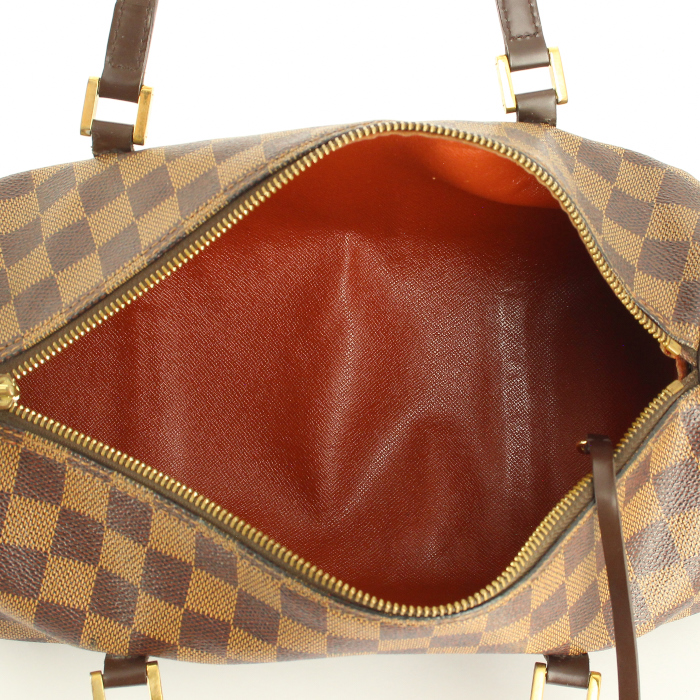 Borsa Louis Vuitton Papillon in tela cerata con motivo a scacchi ebano e pelle marrone - Detail D2