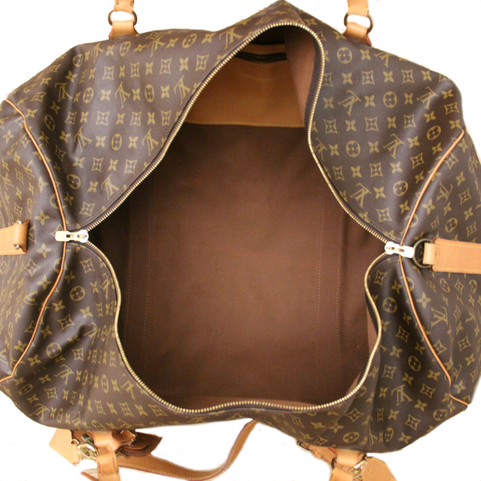 Borsa da viaggio Louis Vuitton in tela monogram e pelle naturale - Detail D2