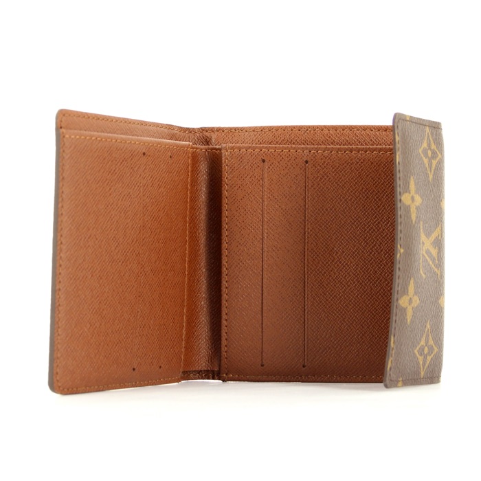 Billetera Louis Vuitton Elise en lona Monogram y cuero marrón - Detail D1