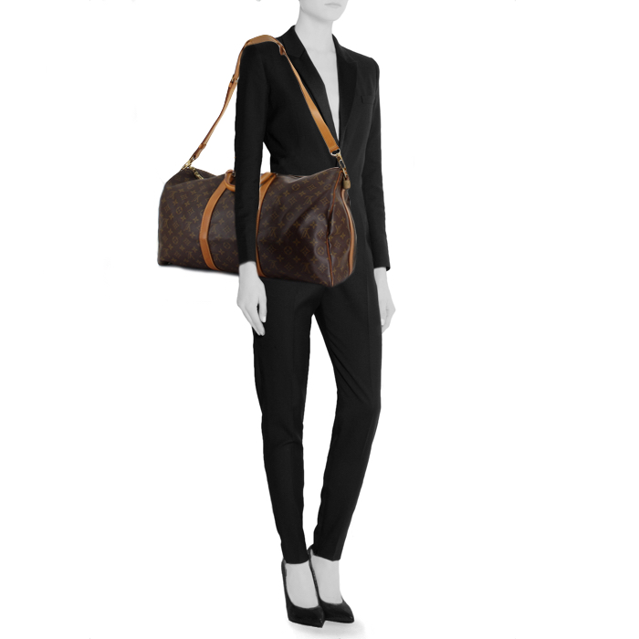 Louis Vuitton sac de voyage Keepall 50 cm en toile monogram et cuir naturel - Detail D1