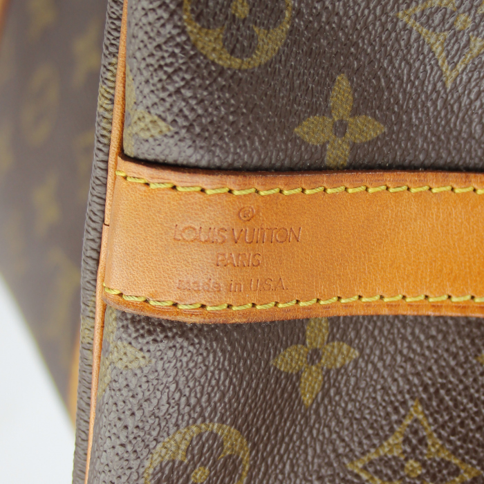 Louis Vuitton Keepall 50 cm travel bag in monogram canvas and natural leather - Detail D4