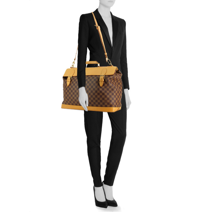 Louis Vuitton travel bag in ebene damier canvas and natural leather - Detail D1