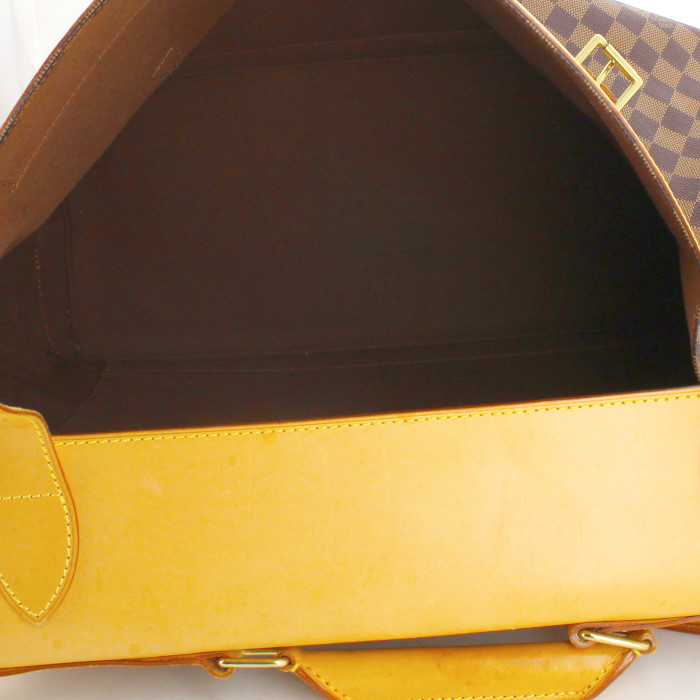 Borsa da viaggio in tela a scacchi ebana e pelle naturale - Detail D3