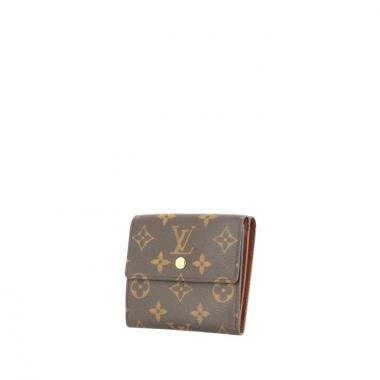 Wallet in monogram canvas and brown leather