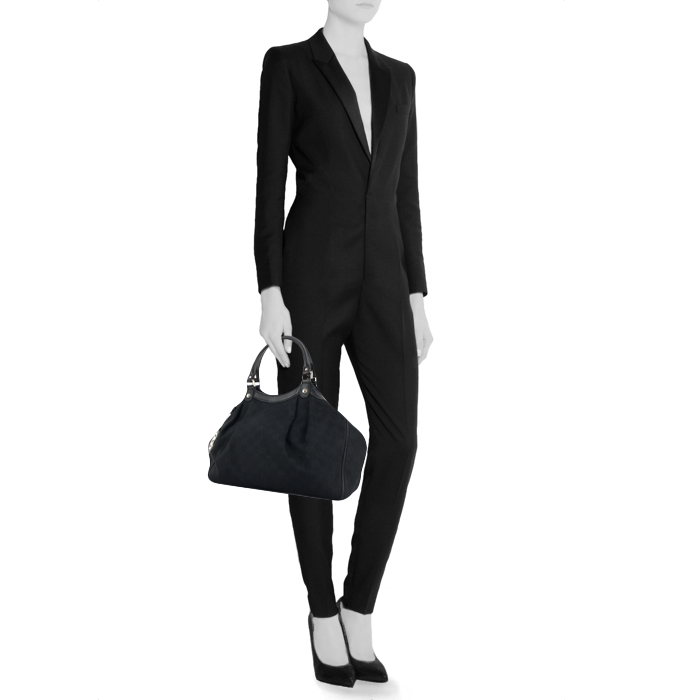 Bolso de mano en lona Monogram y cuero negro - Detail D1