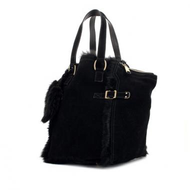 Borsa Saint Laurent Downtown modello piccolo in camoscio e pelliccia nera