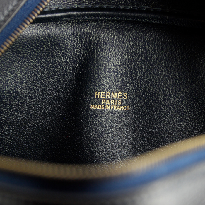 Hermès sac Plume petit modèle en cuir bleu et jonc rouge - Detail D3