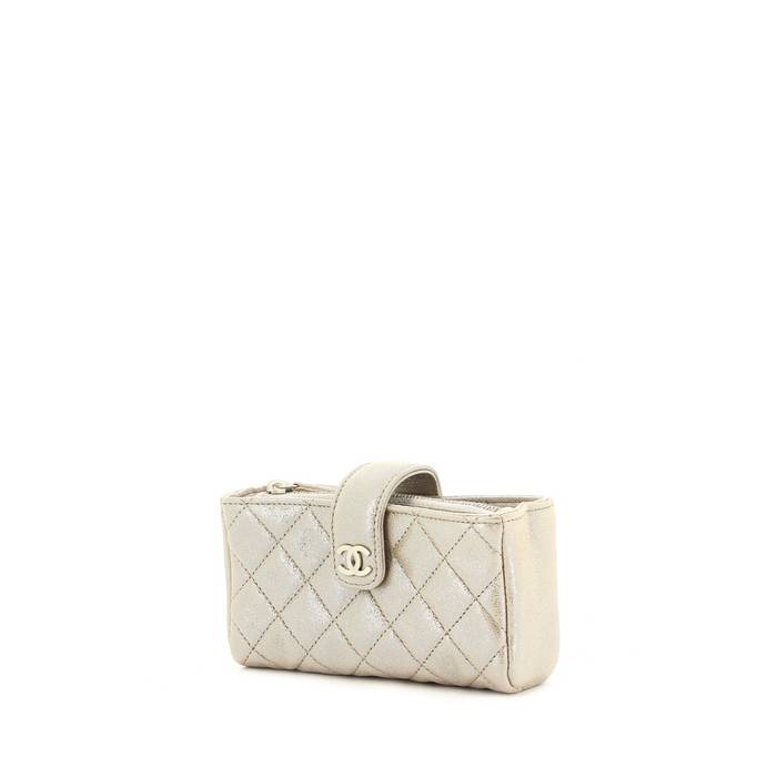 Porte-monnaie en cuir matelassé argenté