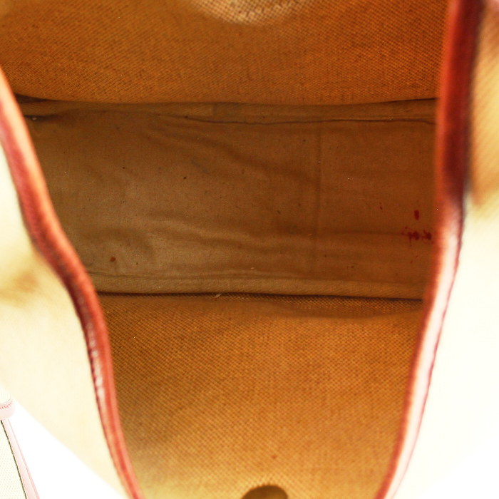 Borsa in tela beige e pelle bordeaux - Detail D2