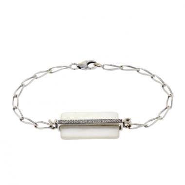 Bracciale in oro bianco,  madreperla e diamanti