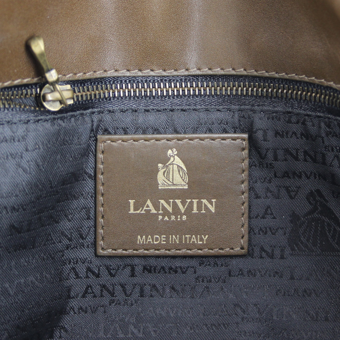 Lanvin Happy handbag in khaki and brown leather - Detail D3