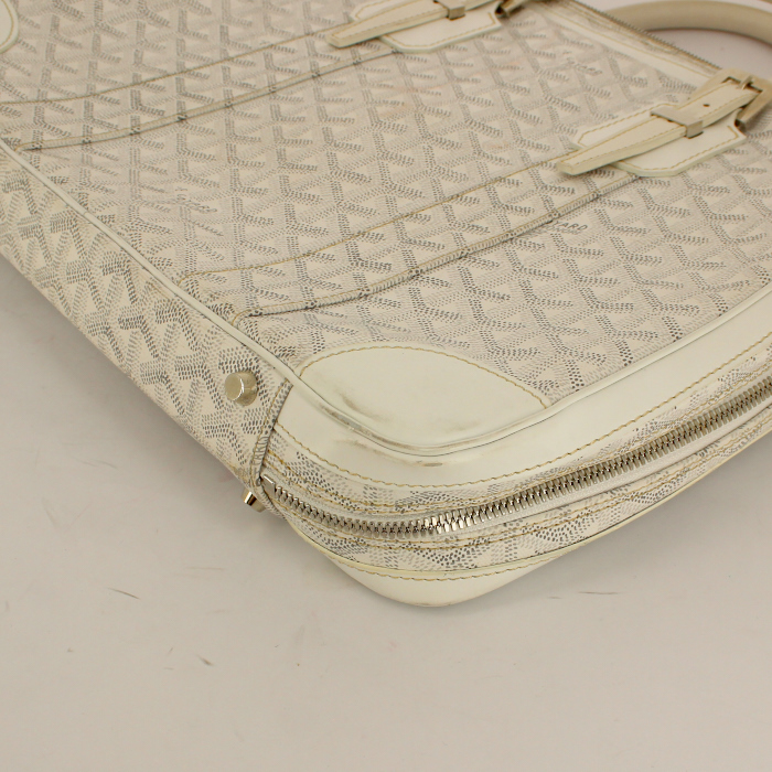 Goyard Briefcase in monogram canvas and white leather - Detail D4