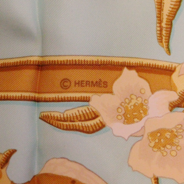 Hermès carré Caraïbes en twill de soie turquoise - Detail D3
