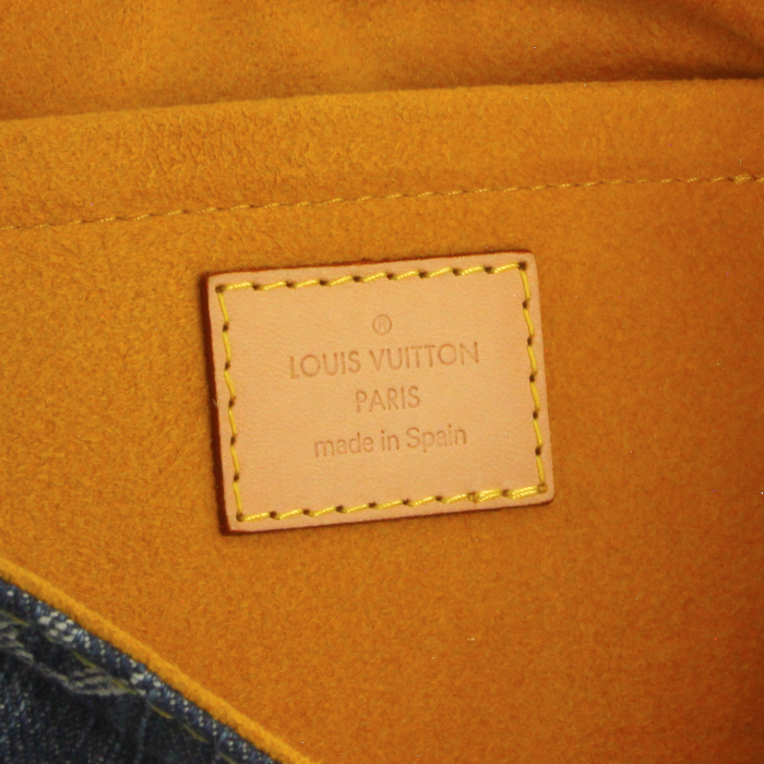 Sac à main en toile denim monogrammée et cuir naturel - Detail D3