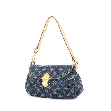 Handbag in monogram denim canvas and natural leather