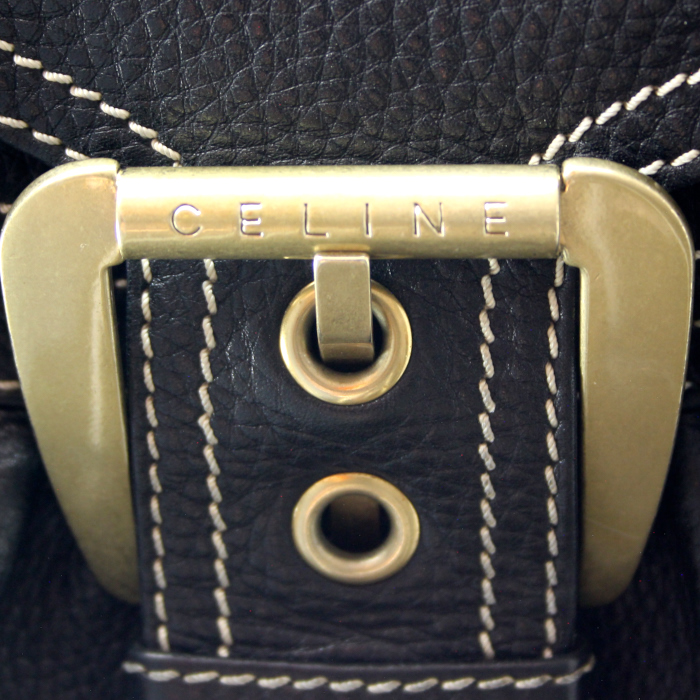 Celine Vintage Handbag in black grained leather - Detail D3