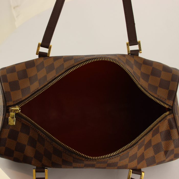 Louis Vuitton handbag Papillon in damier canvas and brown leather - Detail D2