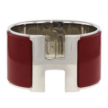 Hermès bracelet Clic Clac XL en palladium et email rouge
