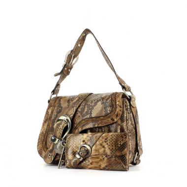 Bolso de mano en piel de pitón marrón