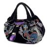 Handbag in black velvet and purple leather - 00pp thumbnail
